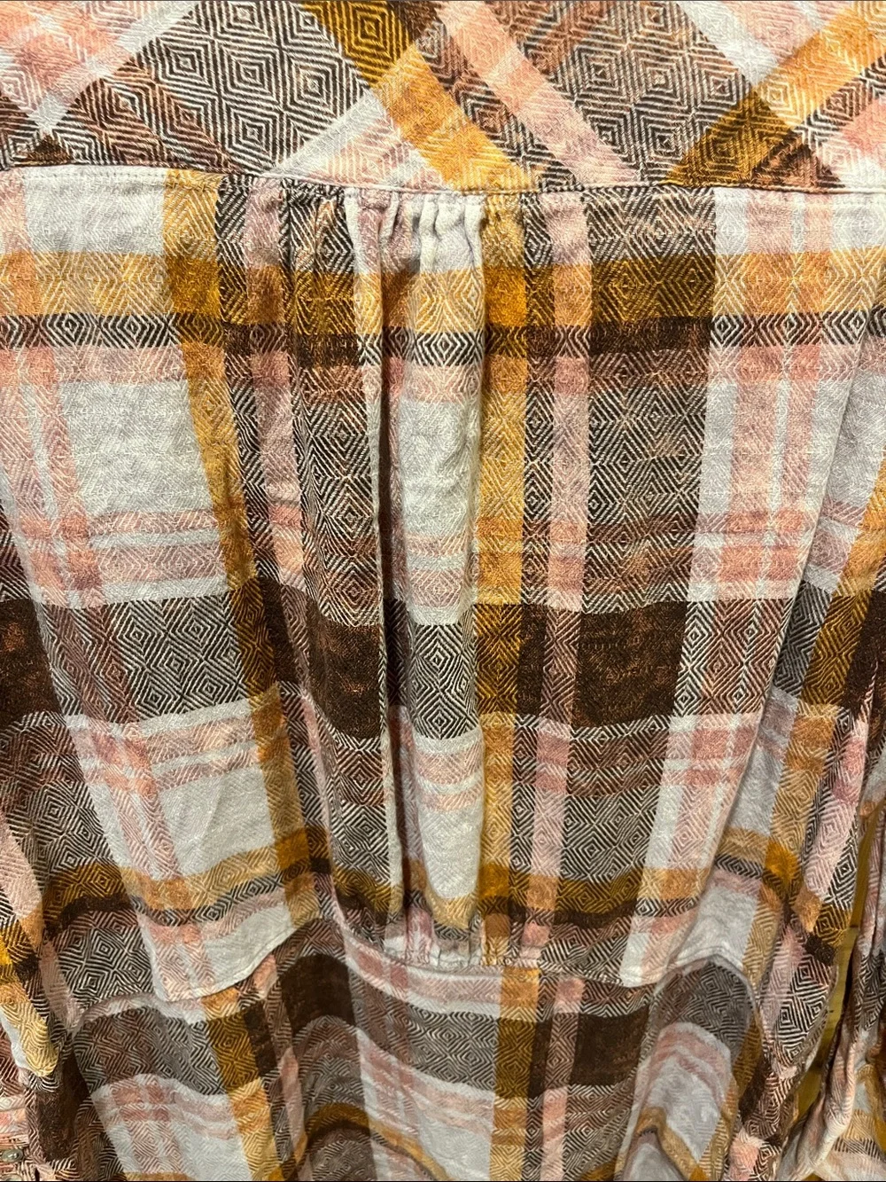Free People Lightweight Plaid Button-Down in Brown, Yellow, Cream, Pink